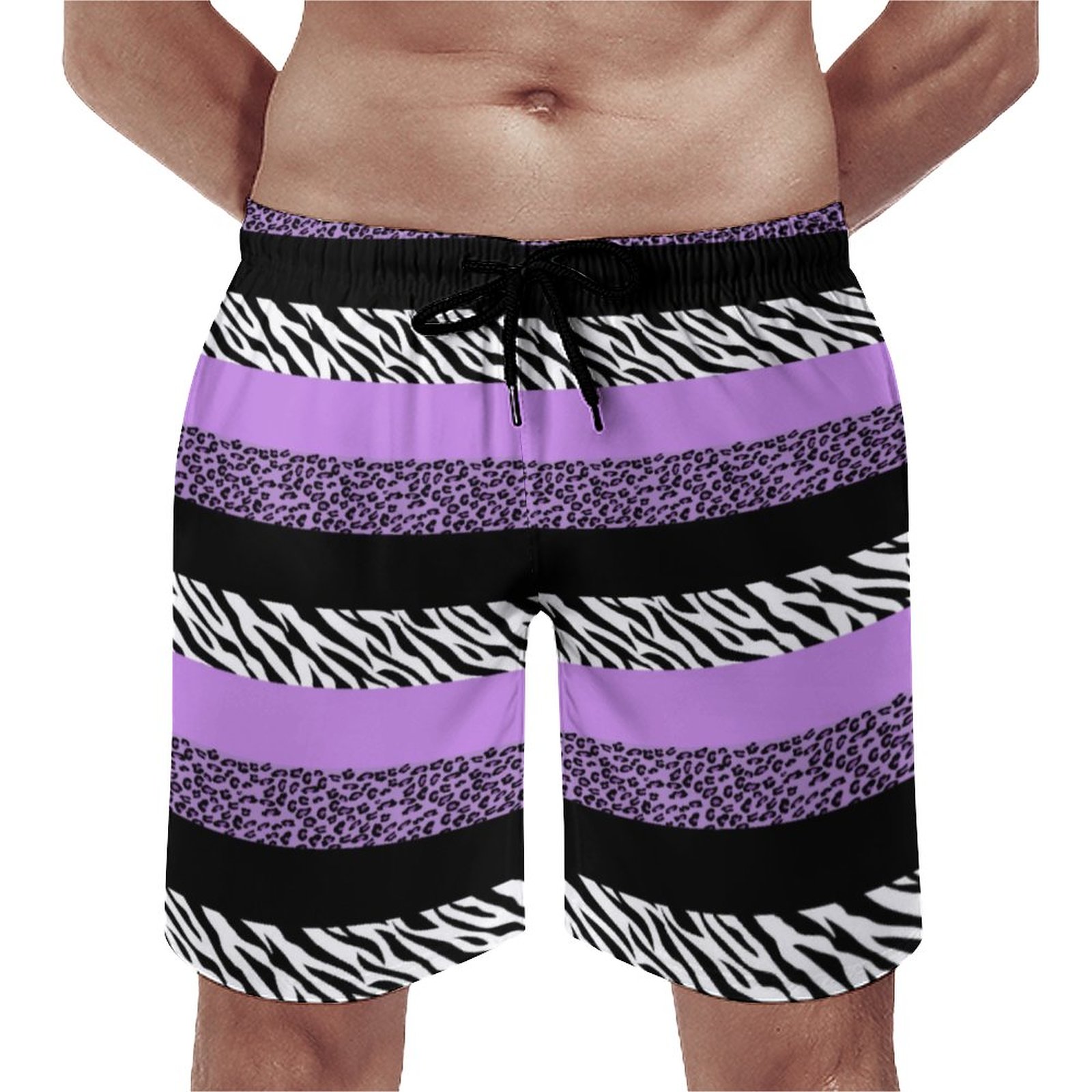 Leopard Print Zebra Print Animal Print Purple Elegant Men's Swim Trunks Summer Board Shorts Quick Dry Beach Short with Pockets