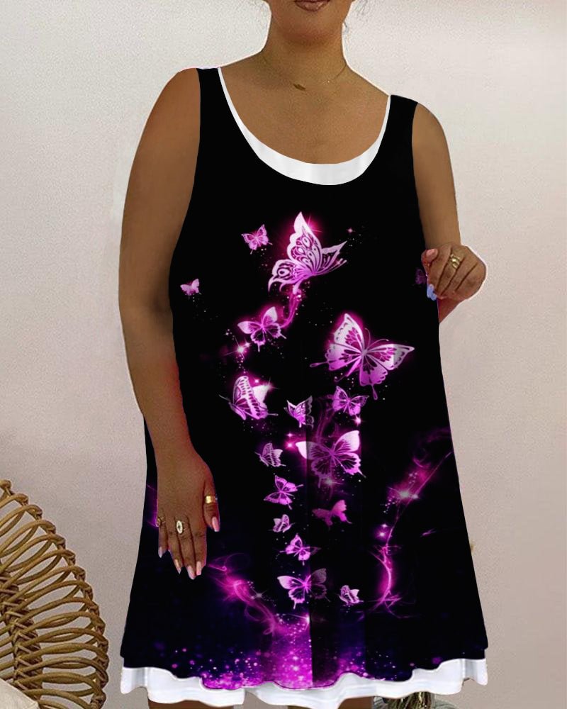 Women's Casual Print Fake Two Piece Dress