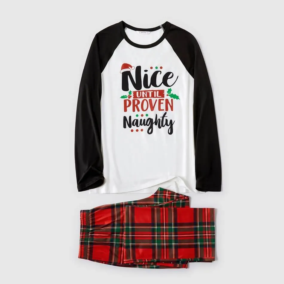 Christmas Letter Contrast top and Buffalo Plaid Pants Family Matching Pajamas Sets