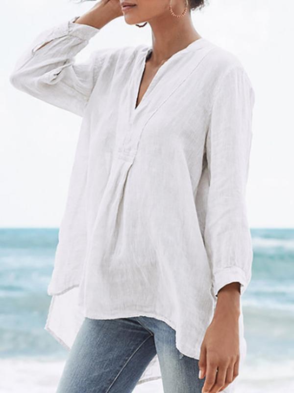 Women's thin cotton and linen 9-point sleeve shirt