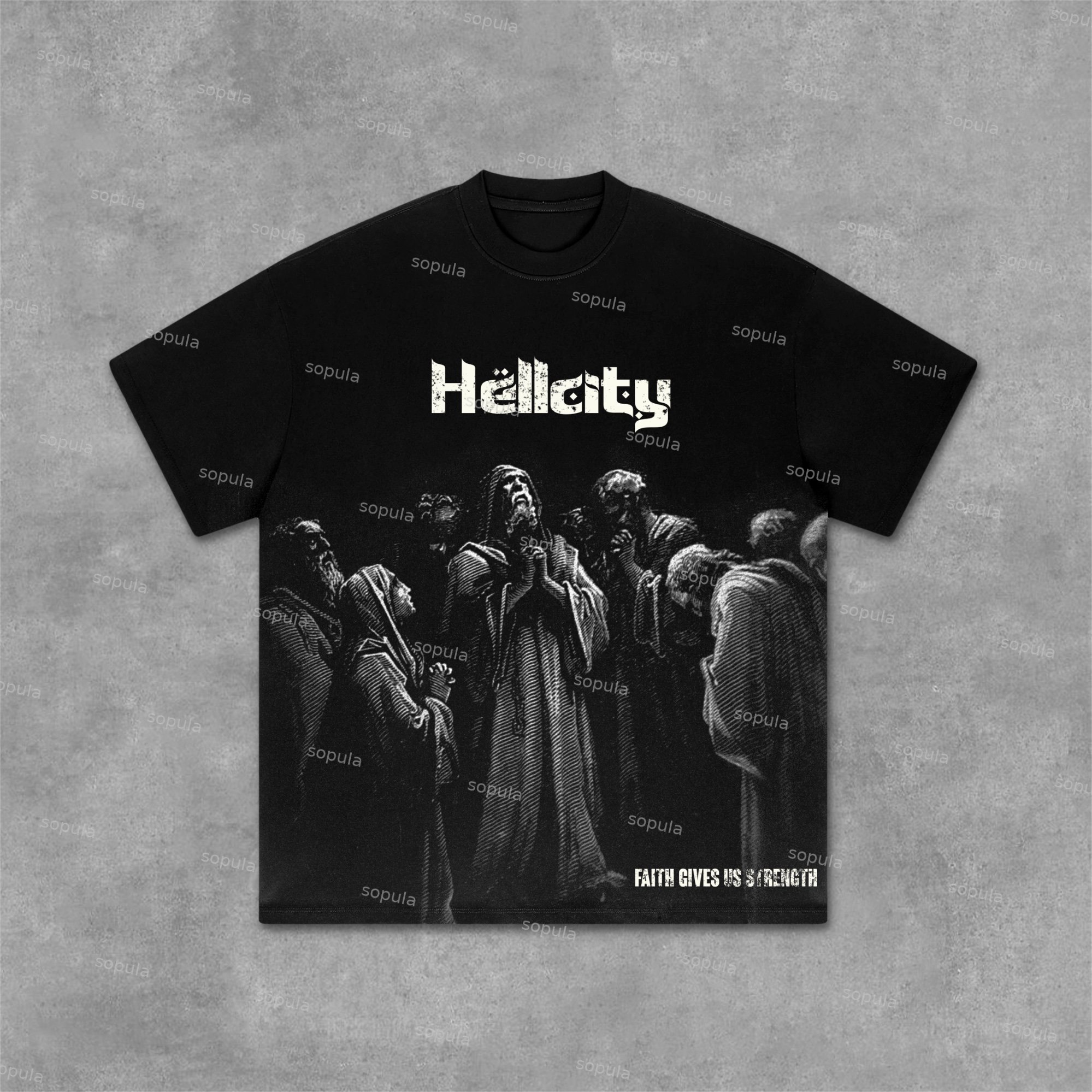 Hellcity-Belief In God Graphics Cotton T-Shirt - SOPULA
