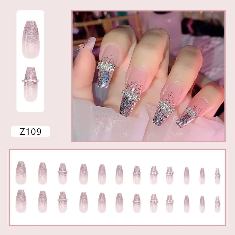 24pcs Pearl Wear Long Paragraph Fashion Manicure Patch False Nails Save Time Wearable Jelly Nail Patch TY-Nail Inspo