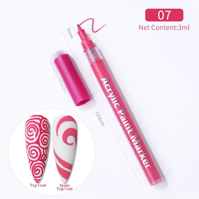1 Pc Summer Neon Nail Art Drawing Pen Graffiti Nail Acrylic Pen Waterproof Painting Liner DIY 3D Abstract Lines Nail Art Tools-Nail Inspo