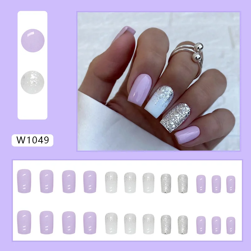 Churchf Churchf Color Sweet Taro Purple Tender Girl Nail Ins Wind Flash Pink Fake Nails Sweet Style Wear Armor