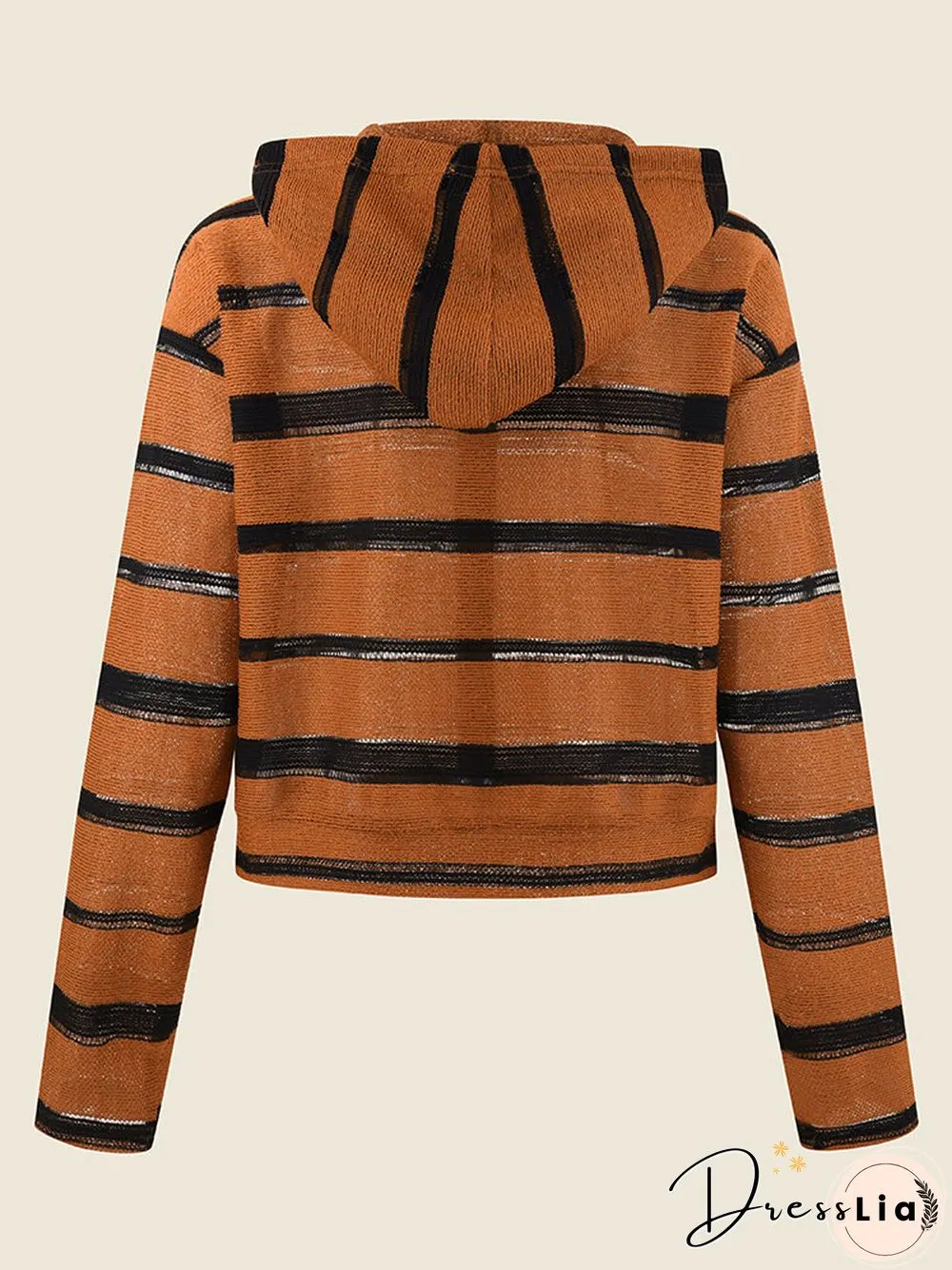 Stripe Pattern Knit Zip Front Long Sleeve Crop Cardigan