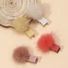 6PCS Adorable Plain Colors Fluffy Hair Pins for Baby Girls