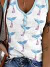 V-neck Retro Vacation Mermaid Print Tank Top