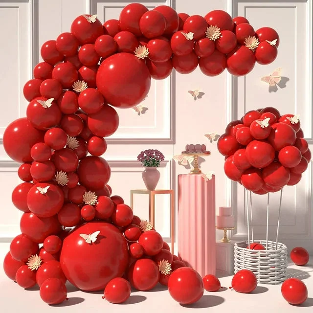 iTi Red Balloons Garland Kit - 120 Pcs 18/10/12/5 Inch red Balloon Difference Size red Qualatex Balloons As Party Decorations for Birthday Bachelorette Party Graduation Wedding Baby Shower