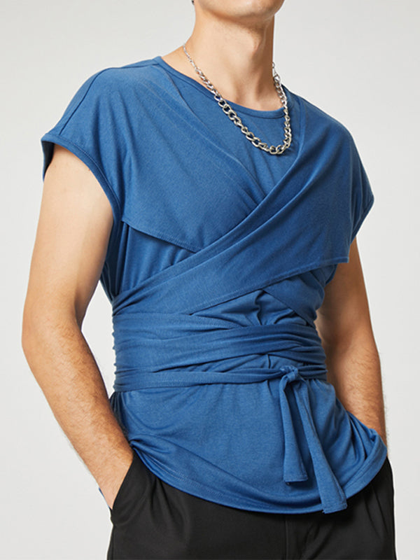 Aonga - Mens Crisscross Wrap Tie Knot T-ShirtJ aonga