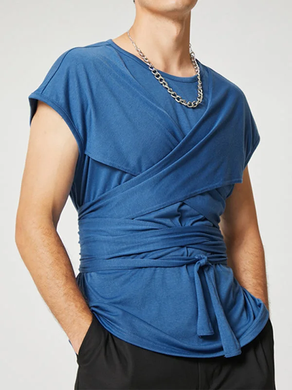 Aonga - Mens Crisscross Wrap Tie Knot T-ShirtJ aonga