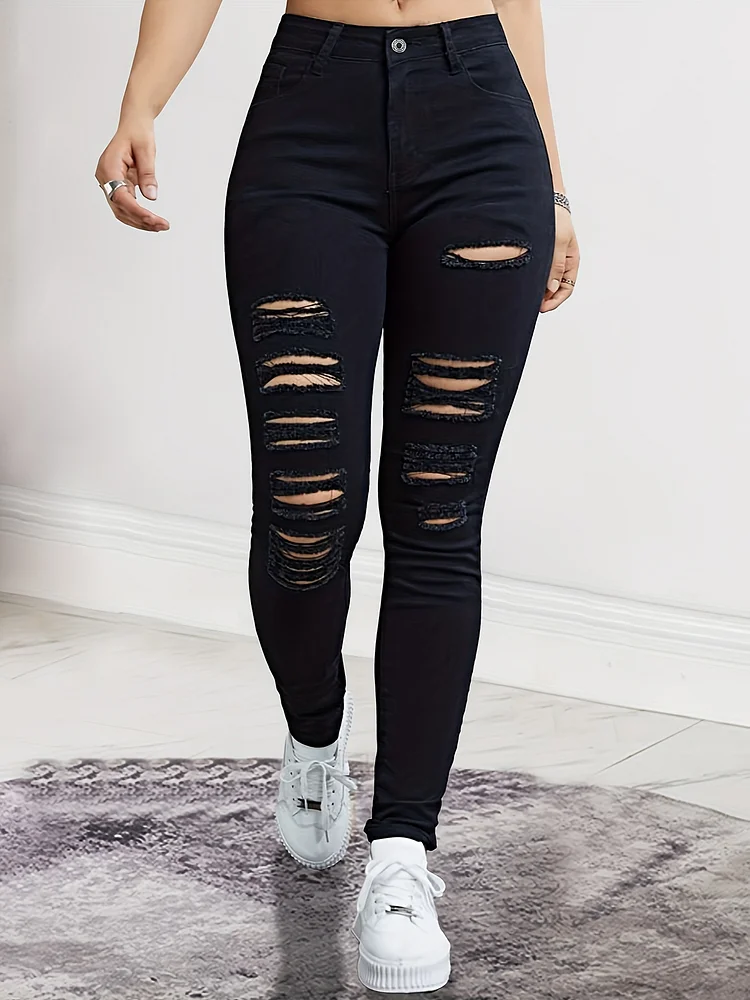 Black Stretchy Ripped Skinny Pant