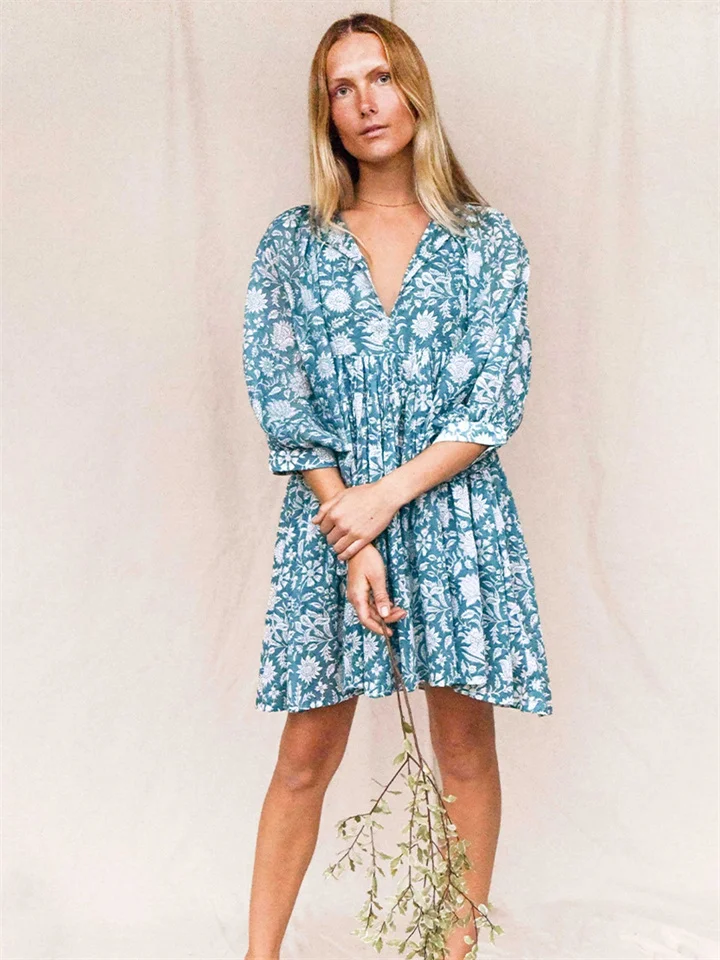 Fashion Women's Floral Tied Rope Loose Casual Dress Beach Vacation Short Dress