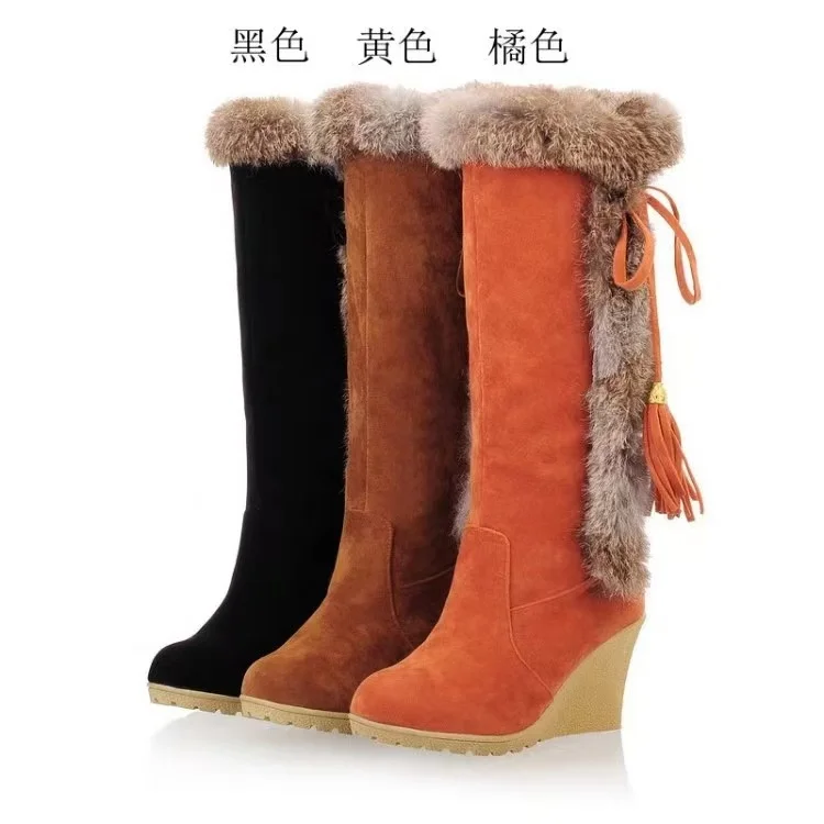 Breakj Breakj Autumn And Winter New Slope And Knight Boots Women's Shoes Frosted Haired Neckpeel To Keep Warm Boots