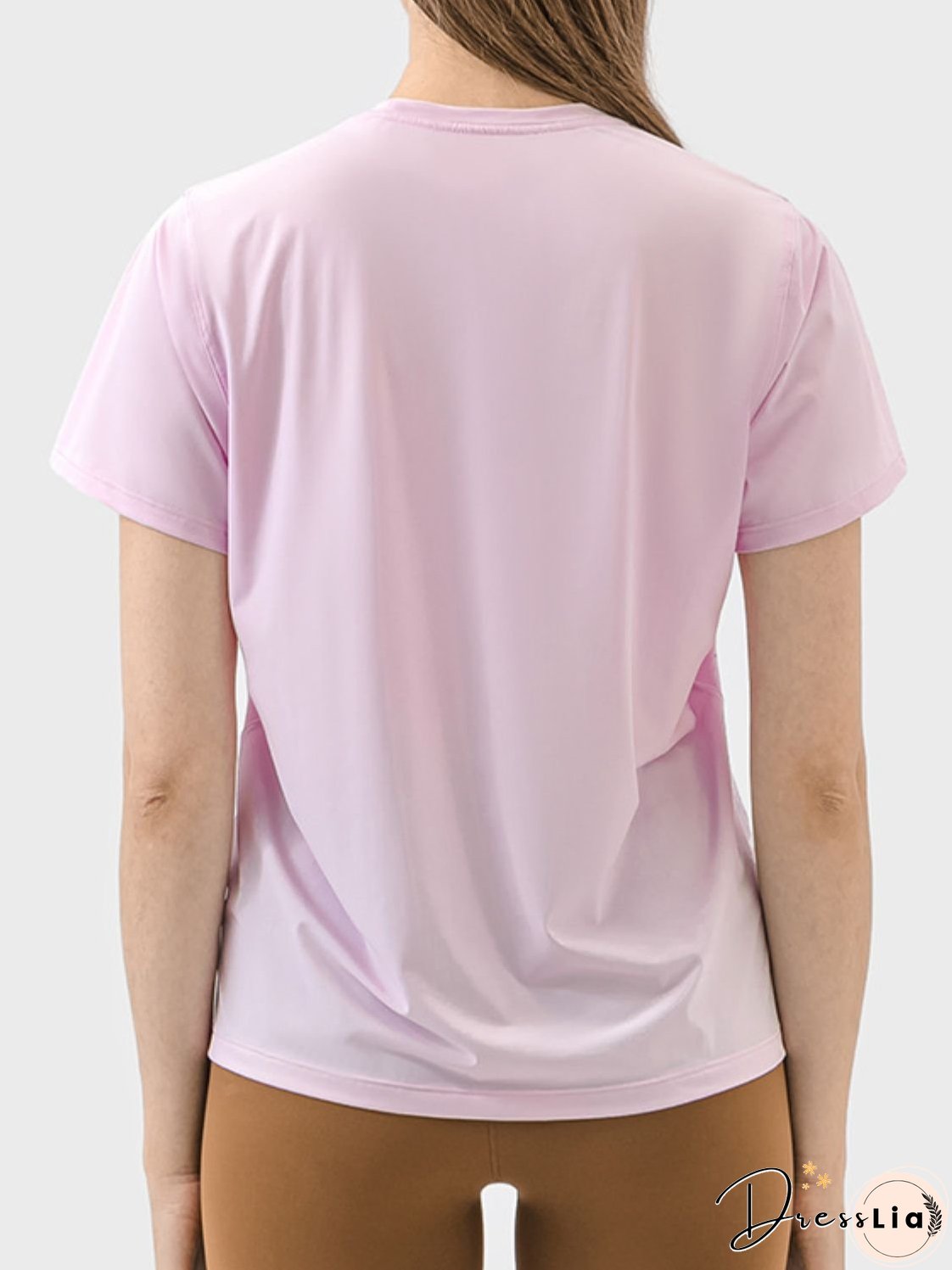 Slit Round Neck Short Sleeve Active T-Shirt