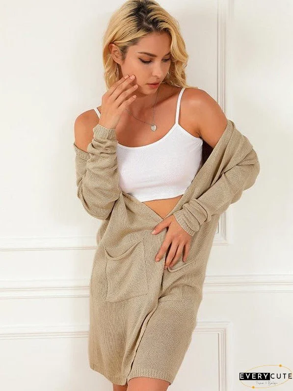 Stylish Mid-Length Knit Cardigan With Lazy Solid Color Design For Women Offering Fashionable Comfort