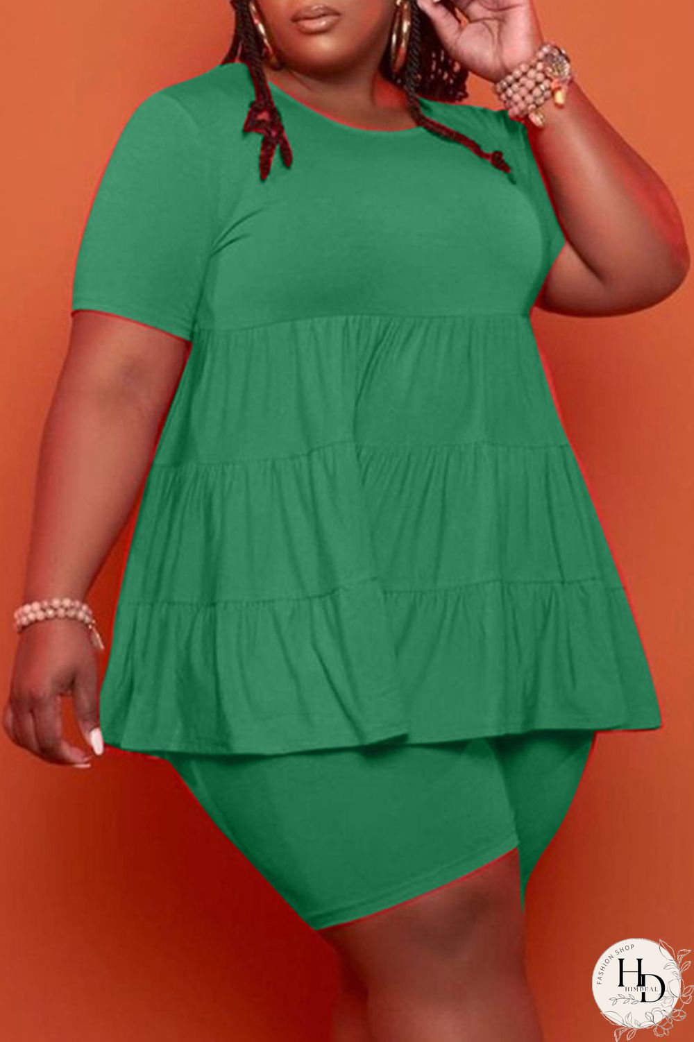 Yellow Fashion Casual Solid Basic O Neck Plus Size Two Pieces