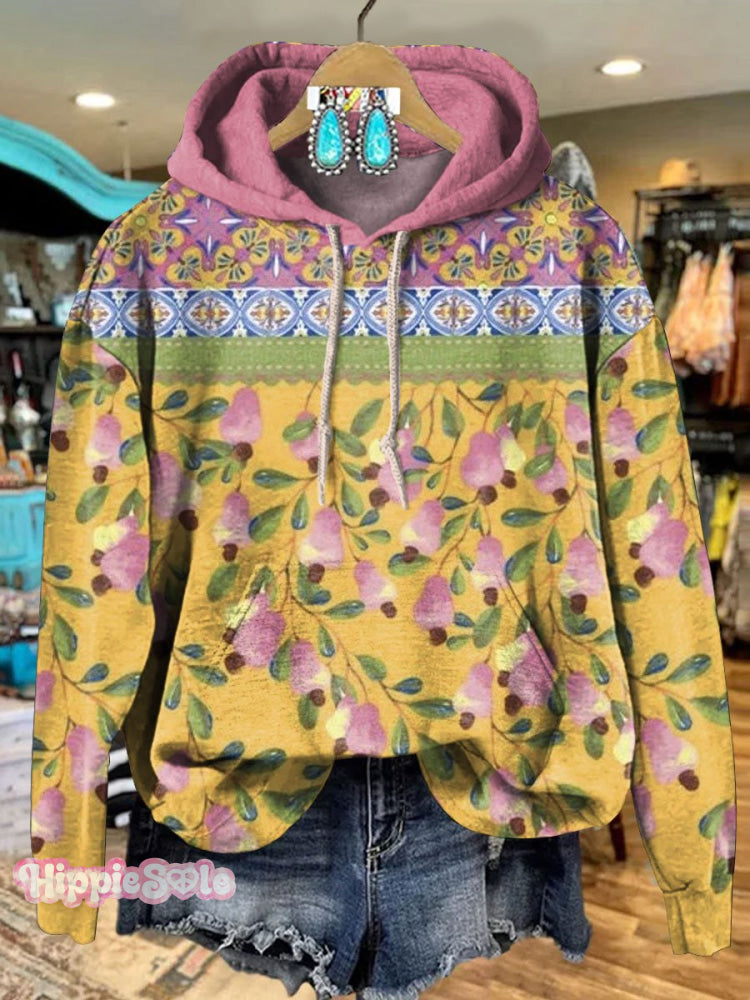 Vintage Floral Art Print Casual Hoodie Sweatshirt Multicolor / S