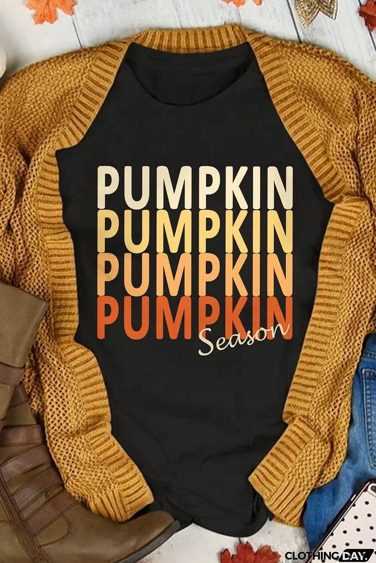 PUMPKIN SEASON Letter Print Short Sleeve T Shirt