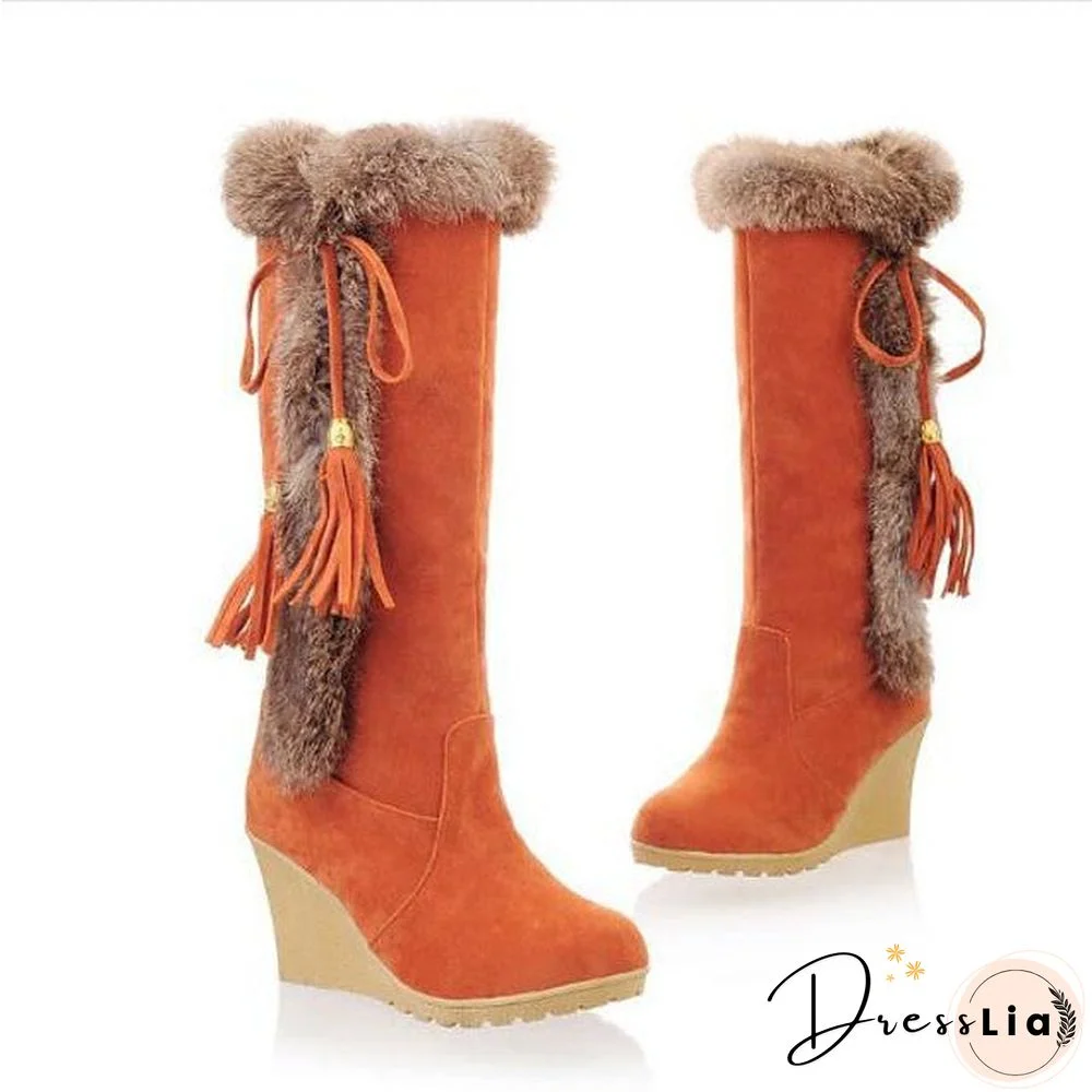 Women's Boots Wedge Heel Round Toe Daily Solid Colored Suede Mid-Calf Boots Black / Orange / Brown