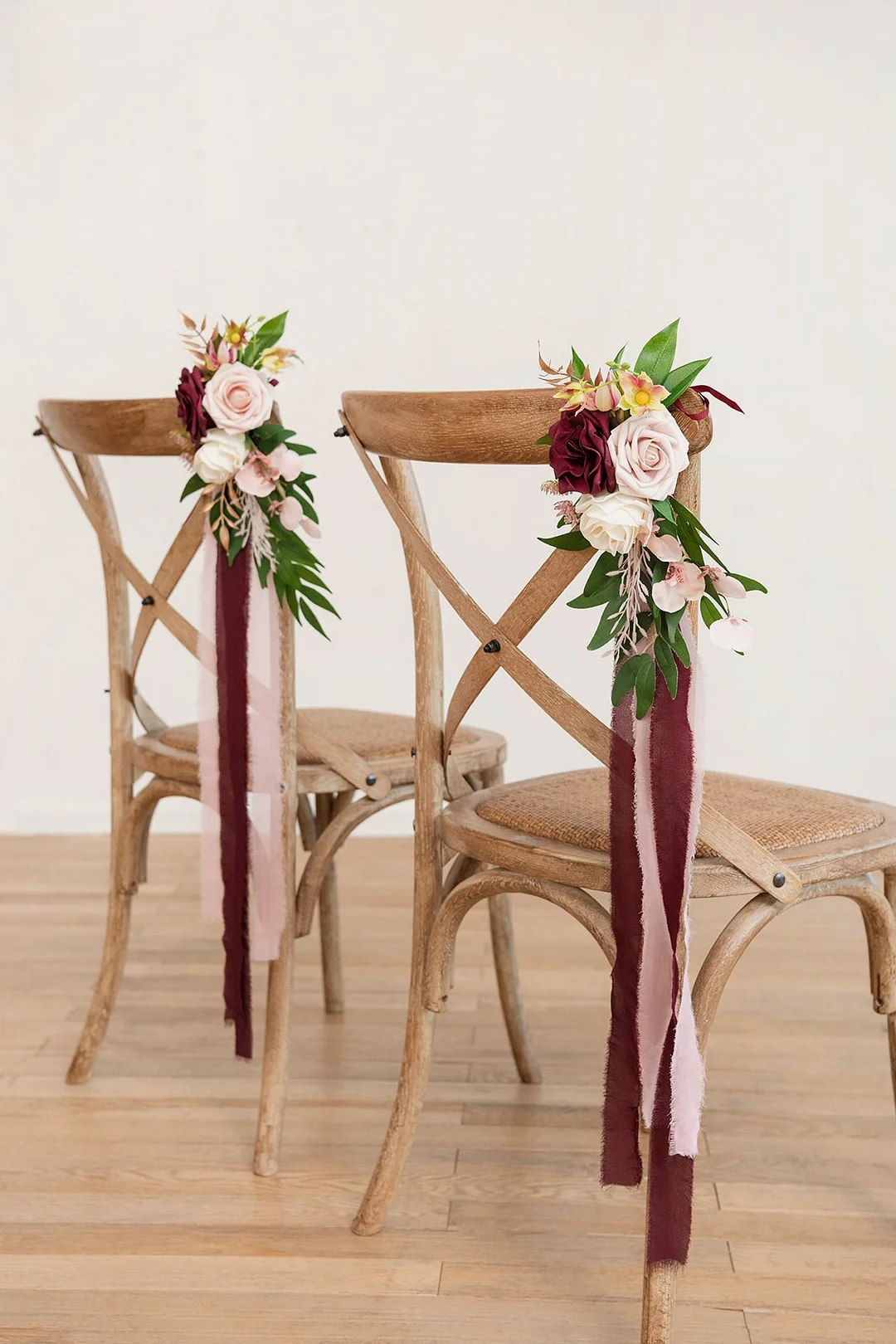 Wedding Aisle Decoration Pew Flowers in Romantic Marsala