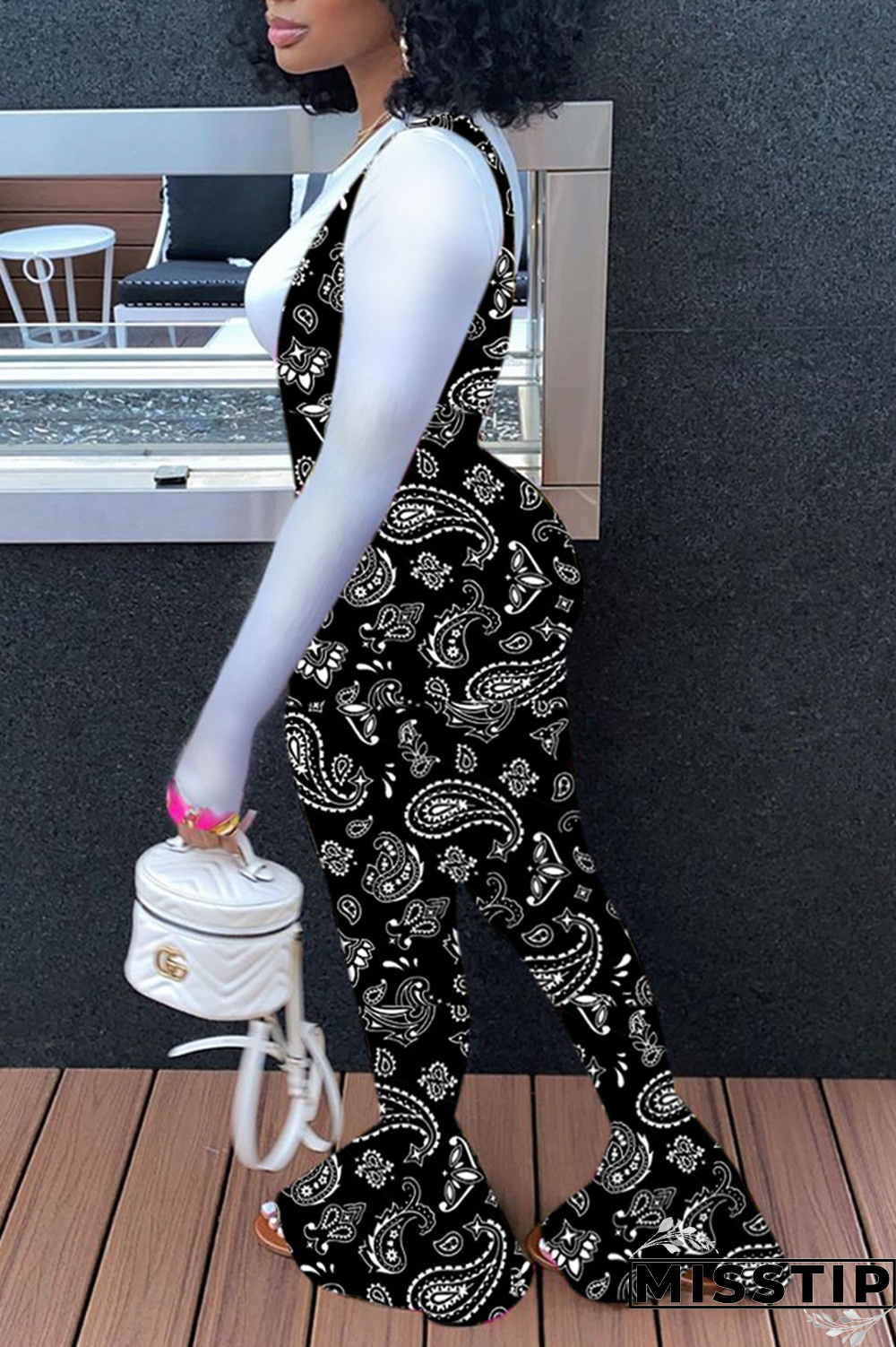 White Casual Print Patchwork O Neck Tops