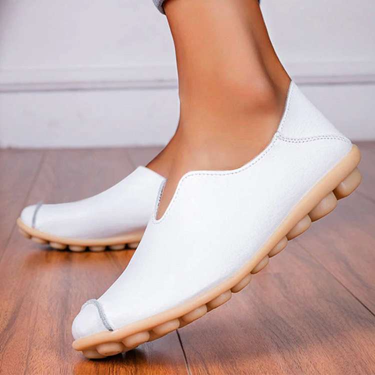 Woman Casual Flat Heel Cow Tendon Low Top Closed Toe Slip On Comfortable Work Shoes