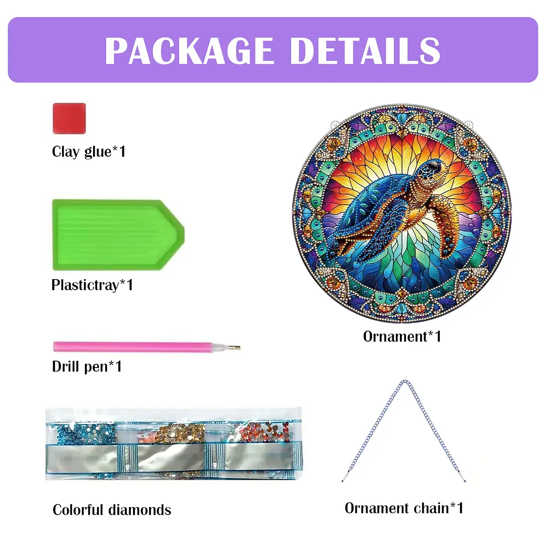 2D Flat DIY Stained Glass Turtle Suncatcher Diamond Painting Art Pendant