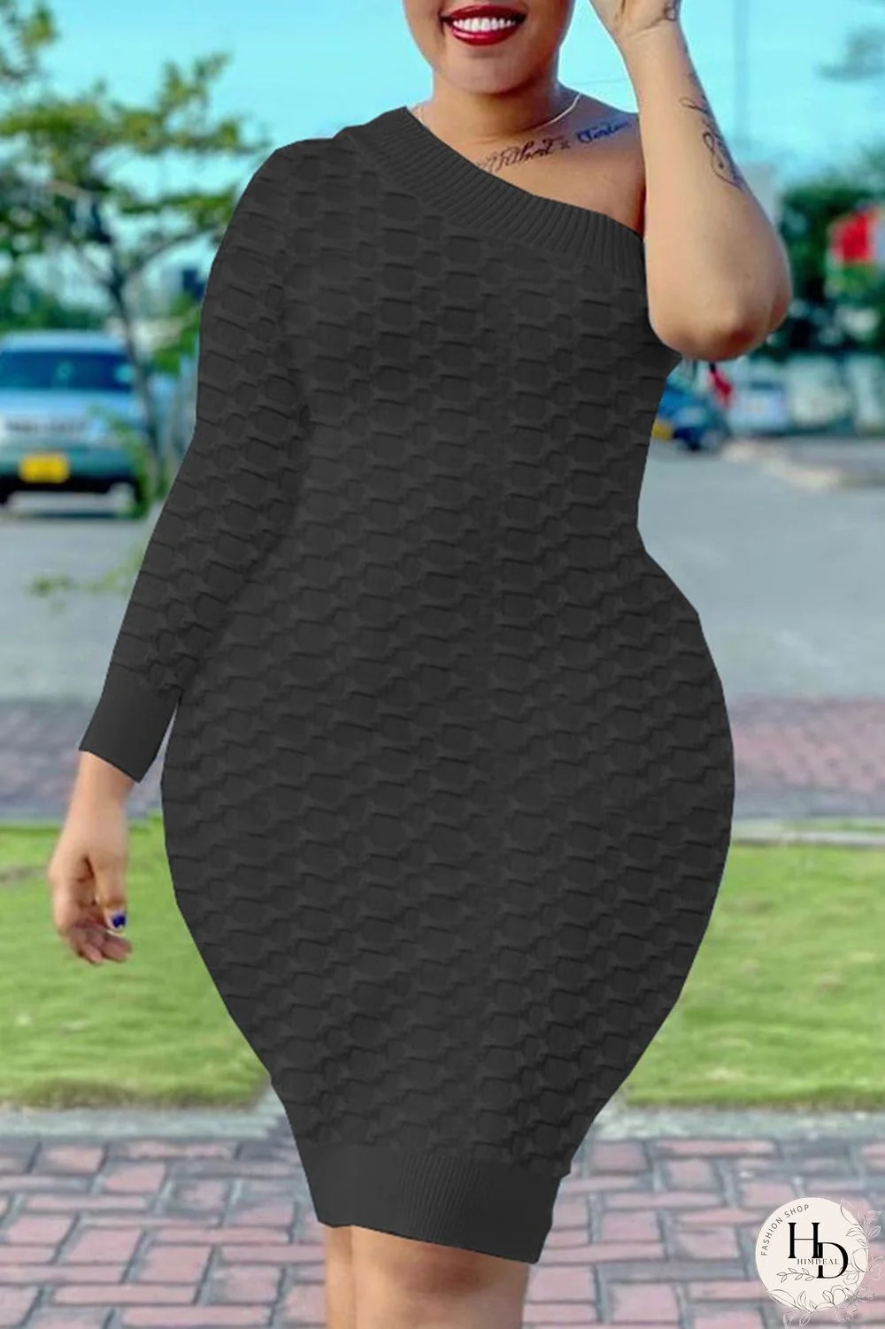 Sky Blue Fashion Sexy Solid Split Joint One Shoulder One Step Skirt Dresses