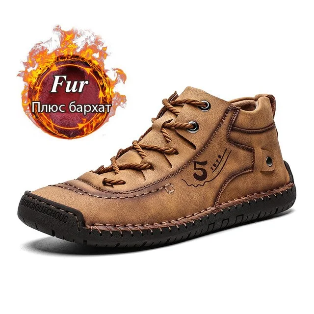 LEOSOXS Men's Fashion Casual Shoes Flat Martin Boots Leather Shoes Outdoor Shoes Plus Size 39-48