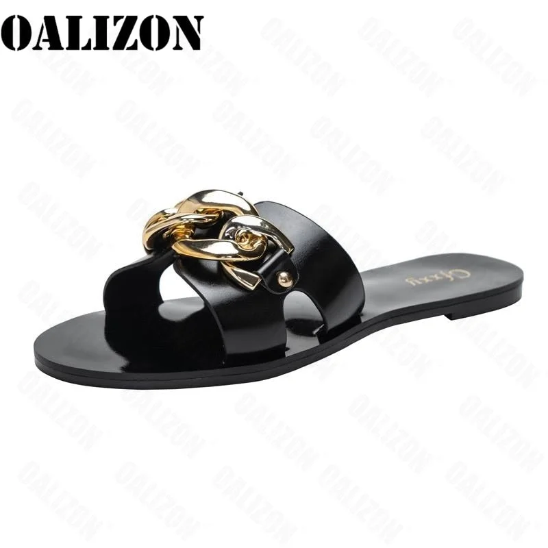 New 2021 Summer Lady Women Fashion Chain Open Toe Flat Sandal Slippers Shoes Women Female Flat Beach Slides Slippers Shoes Mujer