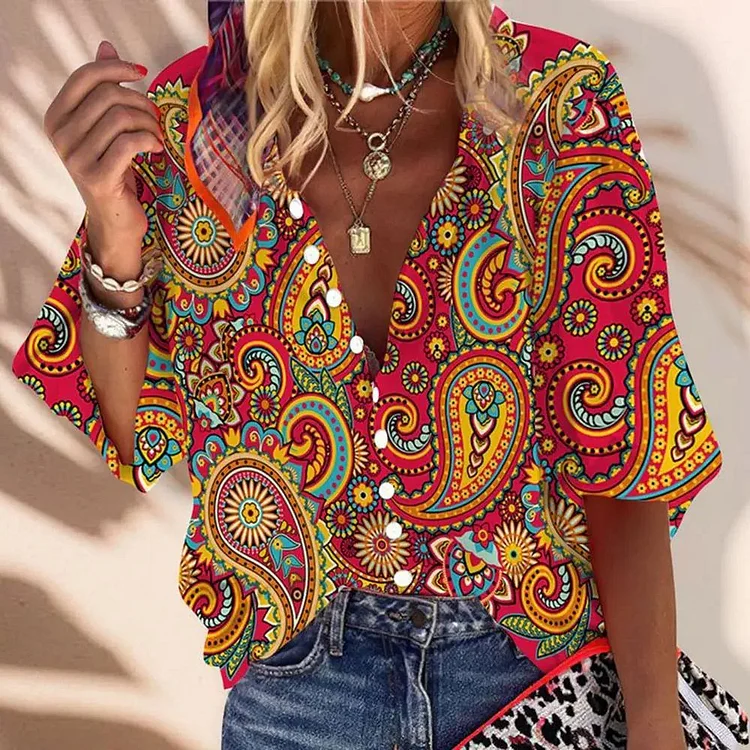 🔥kukelife🔥Retro Mandala Floral Tie Dye Printed Shirt