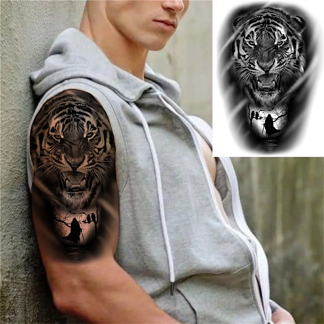 Octopus Anchor Skull Temporary Tattoos For Women Men Adult Pirate Black Skeleton Tattoo Sticker Fake Wolf Lion Tiger Tatoos Back