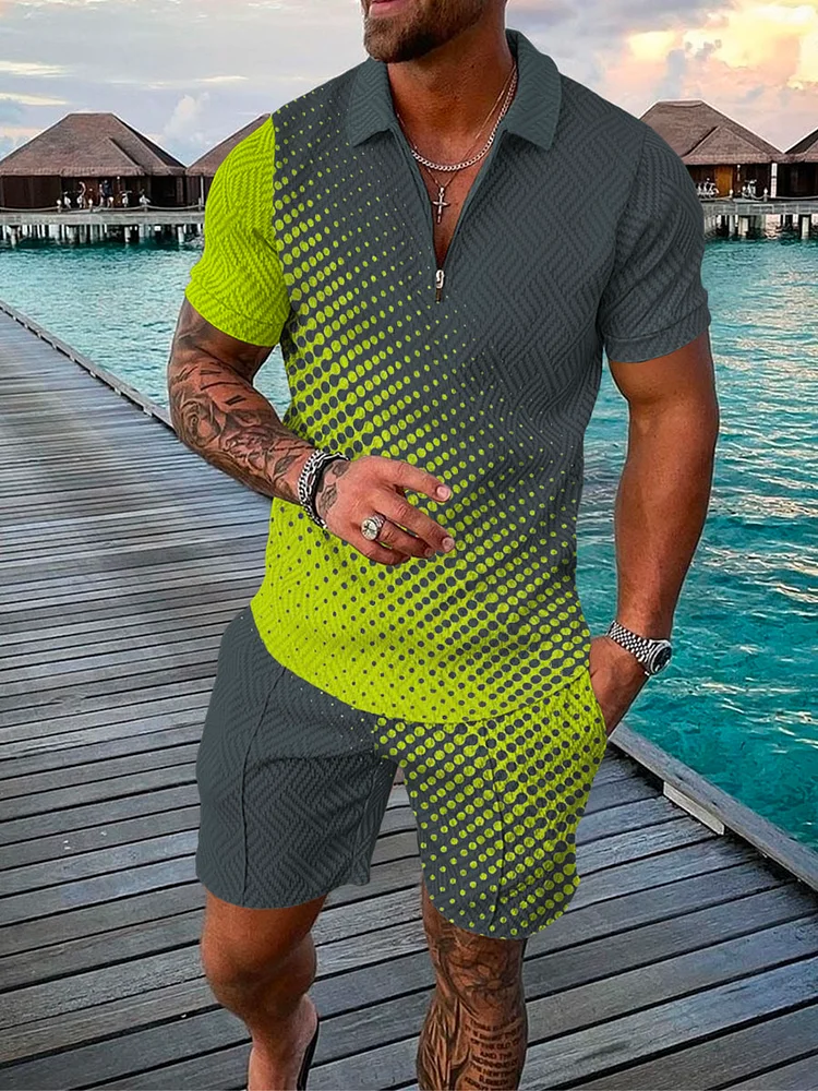 Men's Holiday Gradient Polka Dot Printing Polo Suit