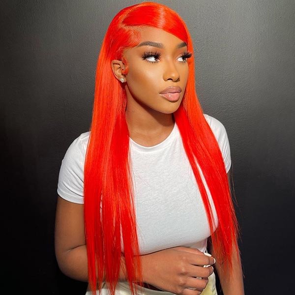 Junoda Gorgeous Party Red Color Straight Human Hair Wigs 13x4 Lace Closure Wig