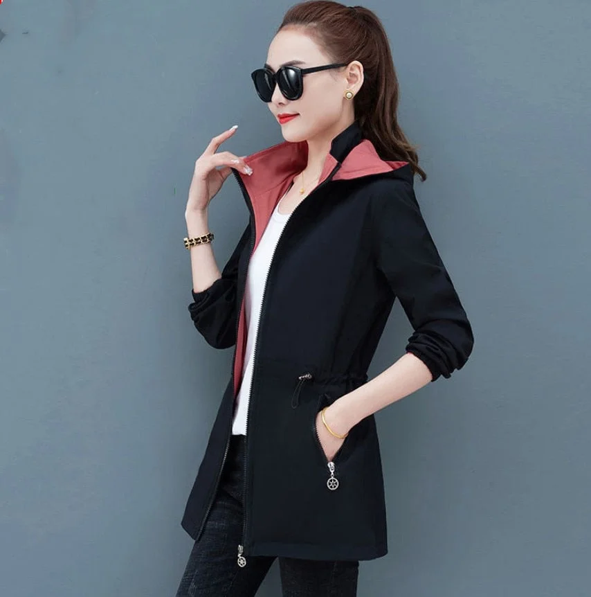 Double-sided Wwindbreaker Women Autumn Coat  2021 New  Korean Loose Plus Size 4XL Female Casual Tops Women's Hooded Trench Coat
