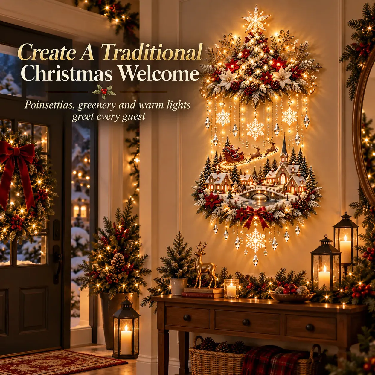 Christmas tree village wall hanging detail