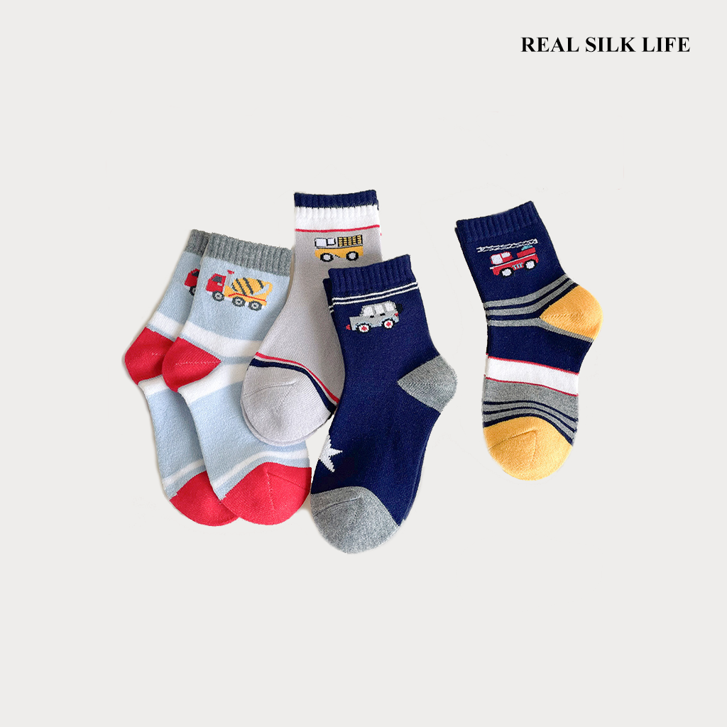 Toddler ＆ Kids Thermal Cashmere Socks with Plush Fleece Lining 4-Pack REAL SILK LIFE
