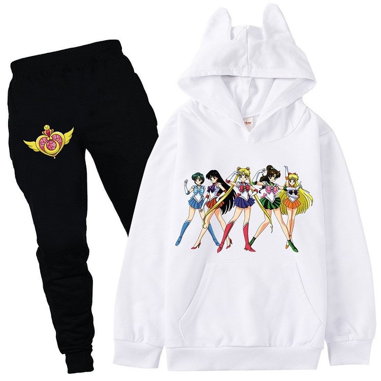 Mayoulove Sailor Moon Print Girls Cotton Hoodie Sweatpants Suit Sport Suit Set-Mayoulove