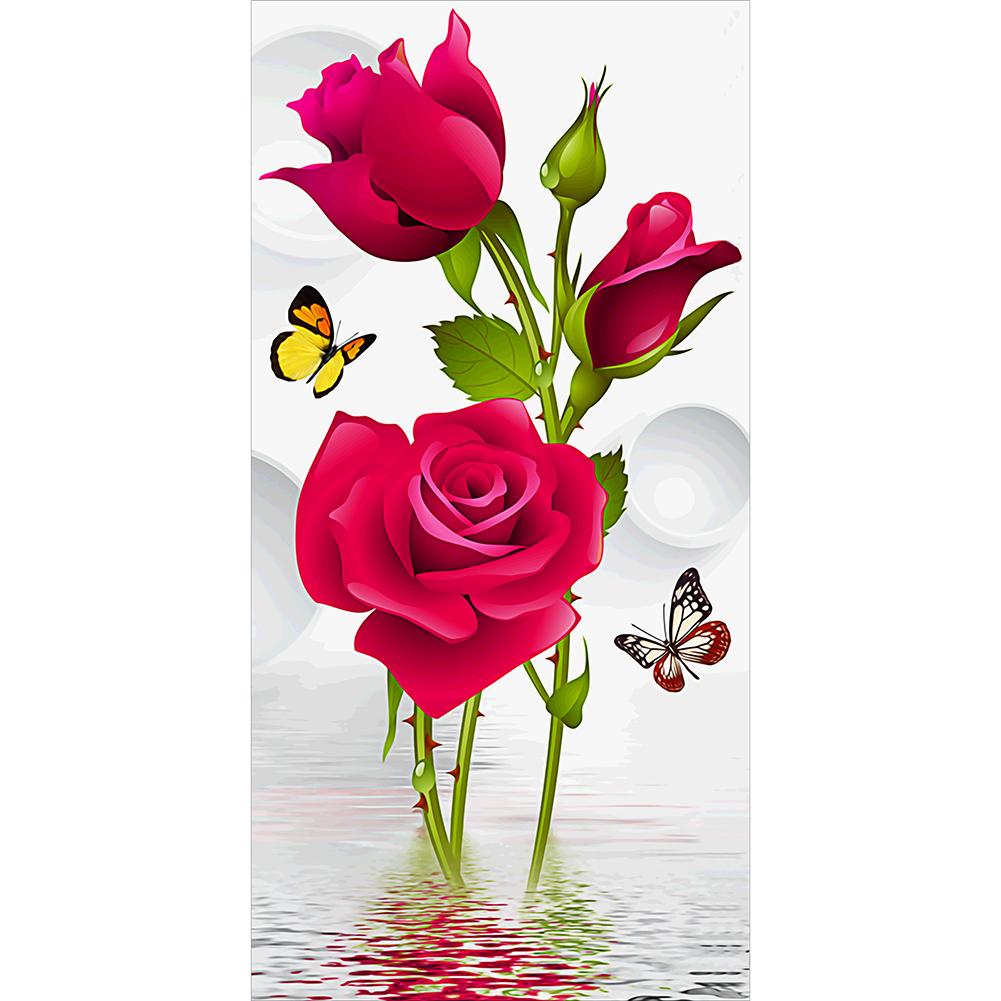 

45*85CM - Round Drill Diamond Painting - Rose Butterflies, 501 Original