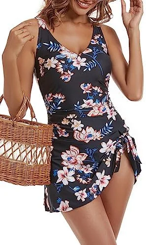 One Piece Tummy Control Swimdress for Women 