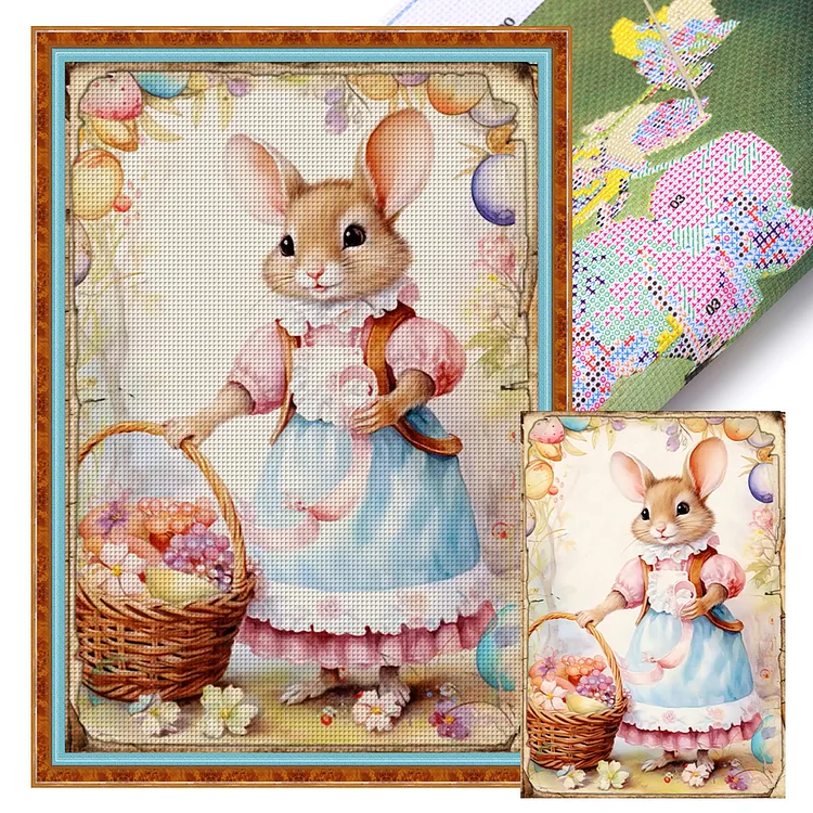 【Huacan Brand】Retro Poster-Easter Egg Mouse 11CT Stamped Cross Stitch 40*60CM