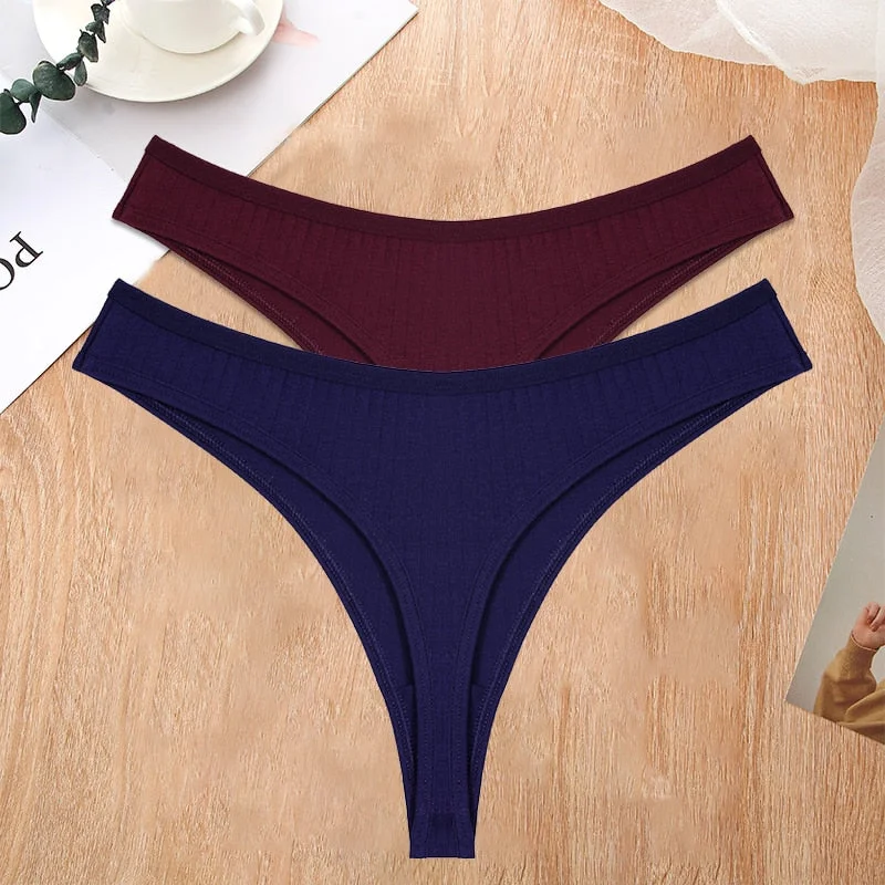 FINETOO 2PCS/Set S-XL G-string Cotton Women Lingerie Panties Thong Female Underwear Sexy Pantys Underpant Girl Intimates Thongs