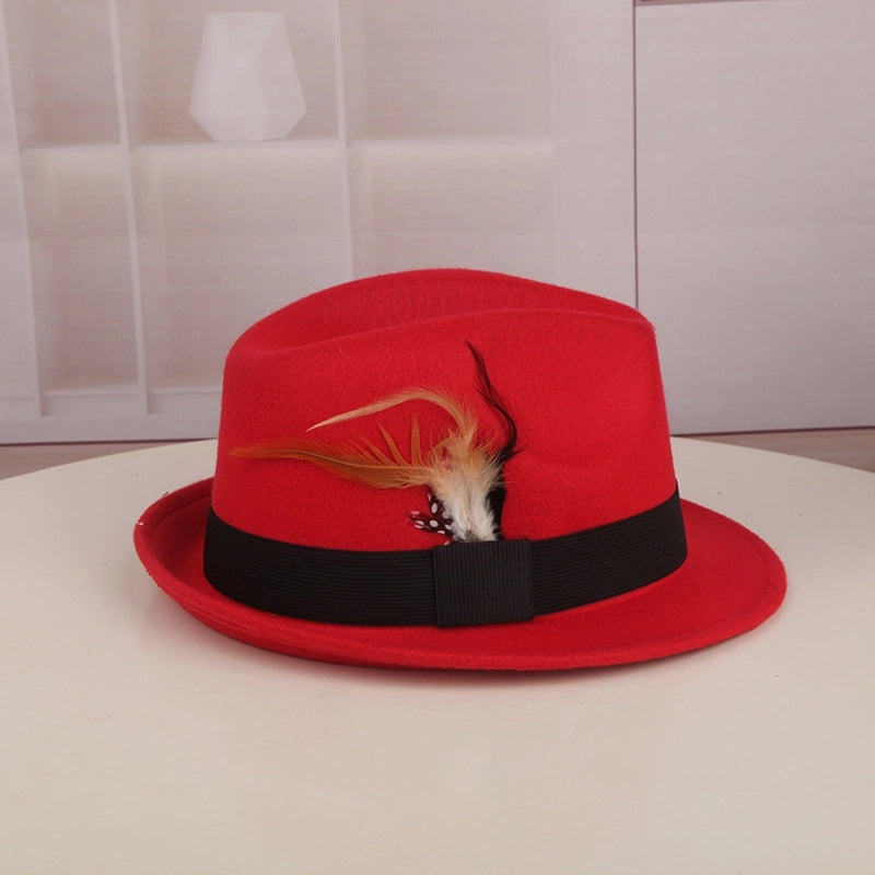 Spring And Autumn New Hat Korean Style Casual Ostrich Fur British Retro Feather Jazz Hat Women’s Woolen Basin Hat