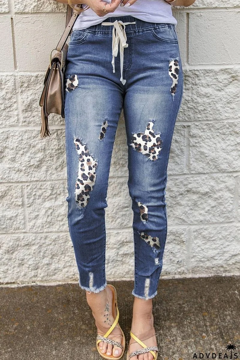 Casual Patchwork Ripped Skinny Denim Jeans