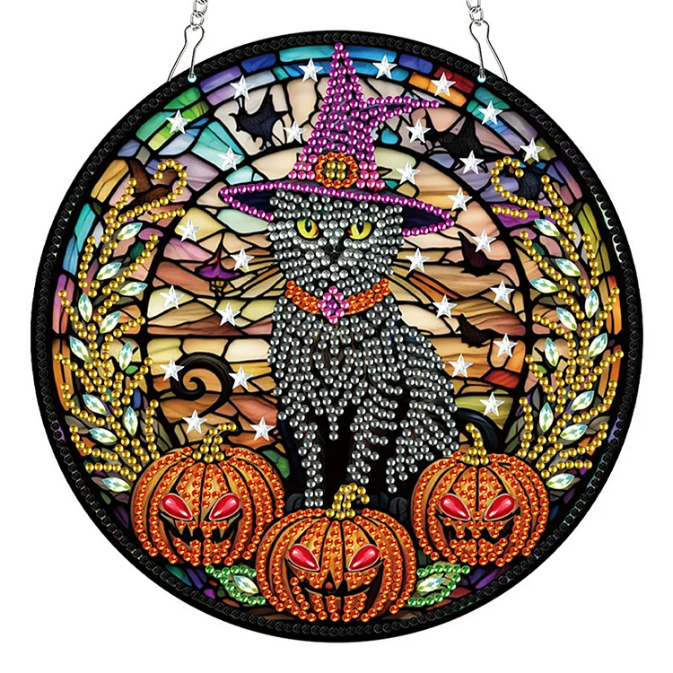 Special Shaped Crystal Painting Wreath Kit Magic Cat Acrylic Peacock Flaming Cat(Single Side Drill)