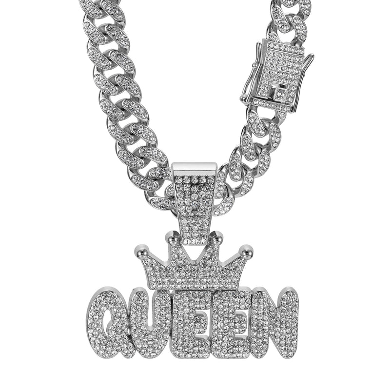 Hip-Hop Letter Crown Zinc Alloy Inlay Rhinestones Unisex Pendant Necklace
