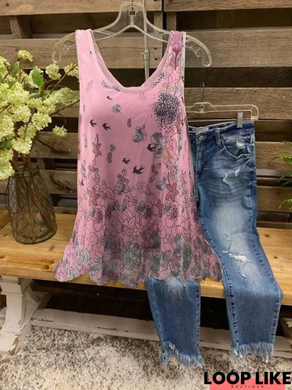 Sleeveless Floral-Print Shirts & Tops