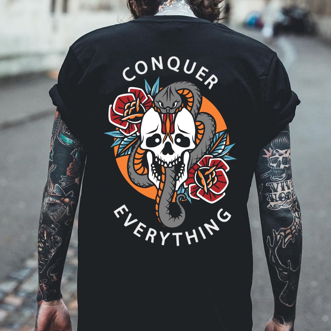 Silent revival printed flower skull men's designer T-shirt - Krazyskull