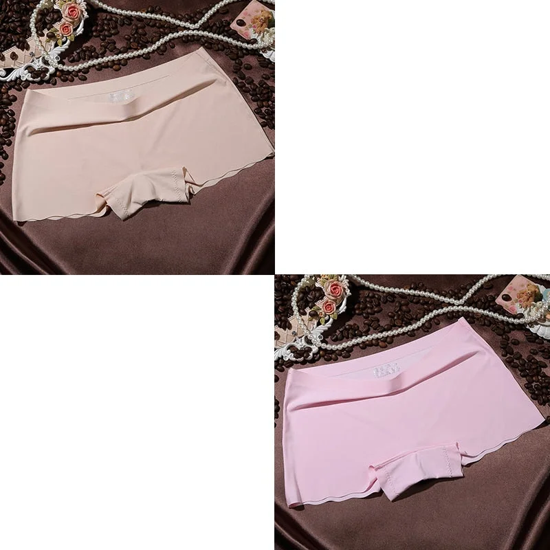 2 Pieces Boyshorts Seamless Ice Silk Underwear For Women Female Panties With 100% Cotton Crotch New Simple Panties 2021 BANNIROU