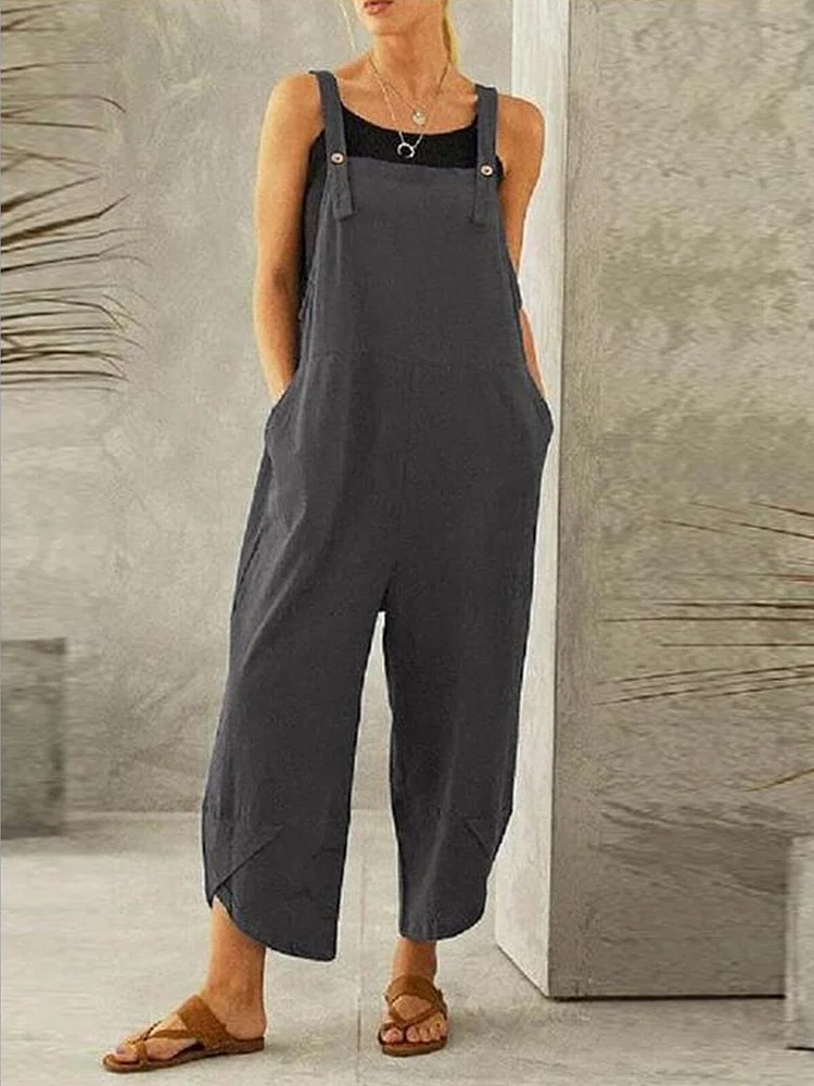 Women's Casual Pure Color Ankle-Length Overalls-mysite